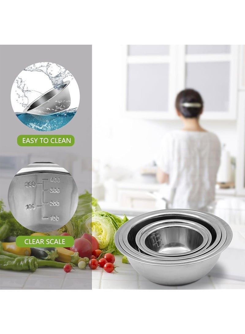 مارلا مول مجموعة من 5 أوعية خلط من الفولاذ المقاوم للصدأ للمطبخ، أوعية متداخلة آمنة للغسل في غسالة الأطباق، وعاء مطبخ معدني للطهي والخبز وإعداد الوجبات - Image 3