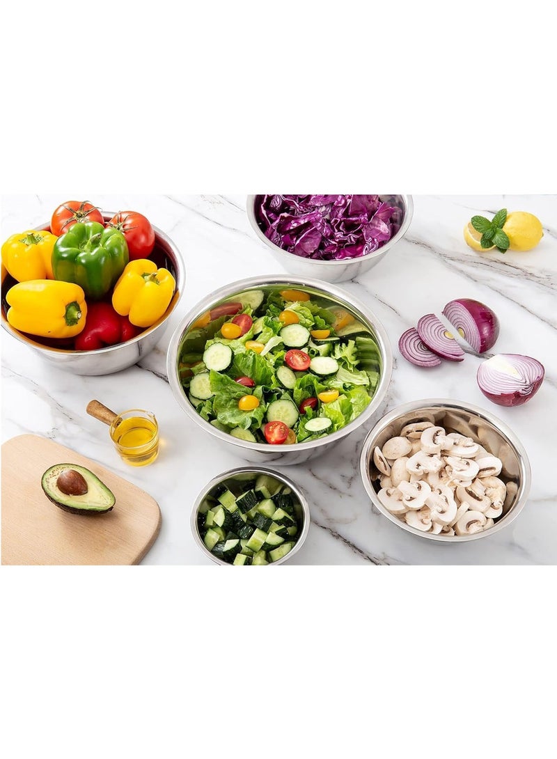 مارلا مول مجموعة من 5 أوعية خلط من الفولاذ المقاوم للصدأ للمطبخ، أوعية متداخلة آمنة للغسل في غسالة الأطباق، وعاء مطبخ معدني للطهي والخبز وإعداد الوجبات - Image 5