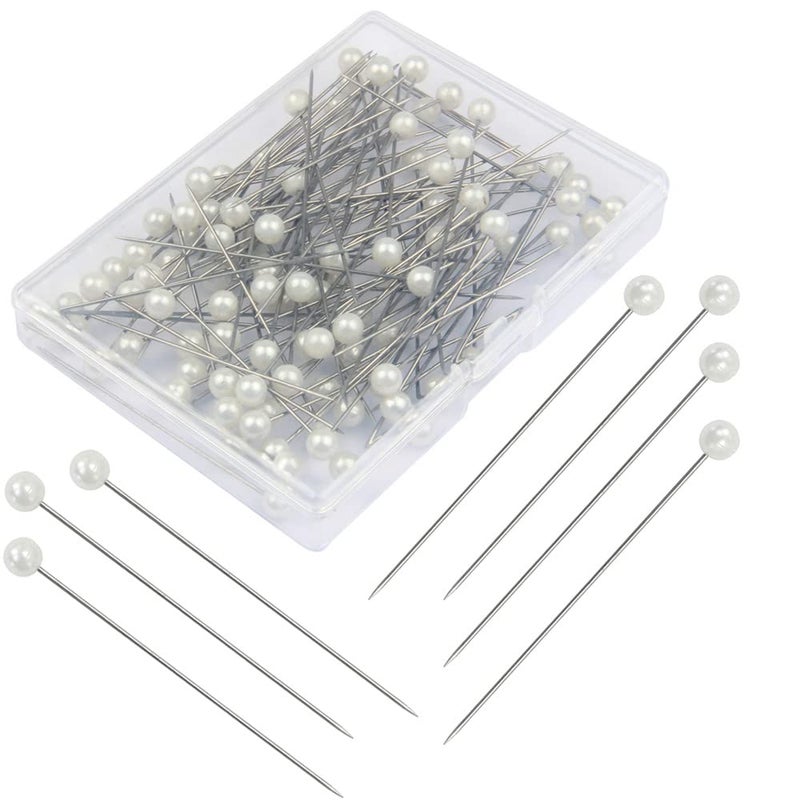 100pcs Corsage Boutonniere Pins Bouquet Floral Pins Round Ball Pearl Head Straight Pin for DIY Crafts Jewelry Making Sewing Wedding Flower Decorations 100 Pieces with 1 Box
