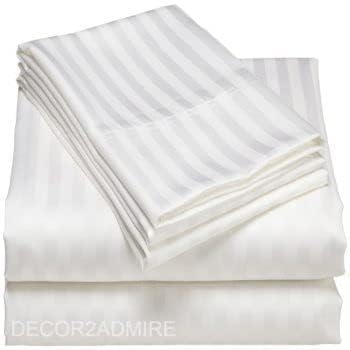Cool Dealzz 300 TC Premium 100 Cotton Satin Stripe Double Bed Bedsheets Pillow Covers for Hotels Homes 95x95 White  - Image 5