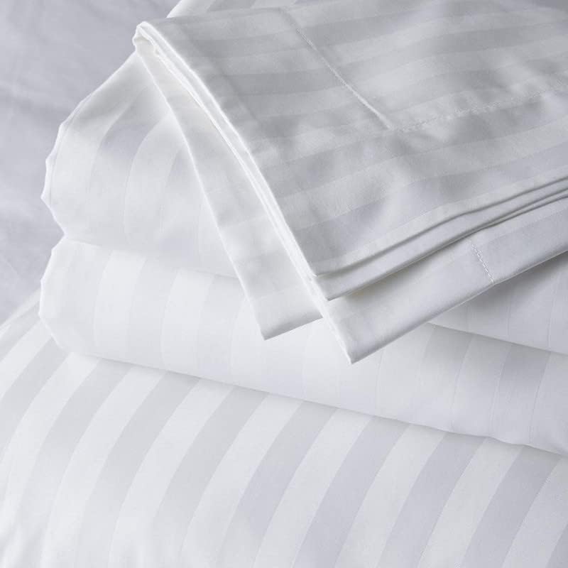 Cool Dealzz 300 TC Premium 100 Cotton Satin Stripe Double Bed Bedsheets Pillow Covers for Hotels Homes 95x95 White  - Image 4
