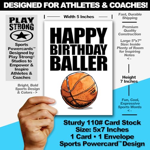Play Strong BASKETBALL Happy BIRTHDAY Baller 1-Pack (5x7in) Birthday Greeting Cards Awesome for Basketball Players, Coaches, Fans, Cards and Gifts - Image 2
