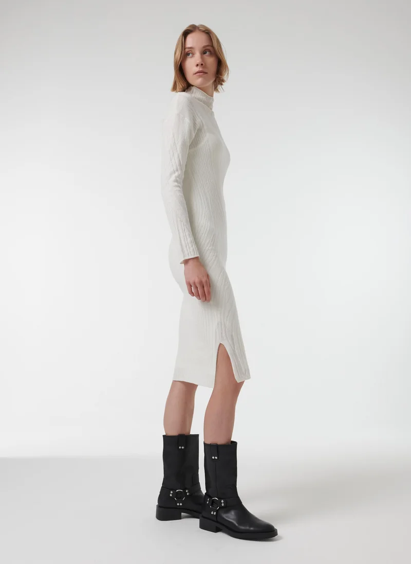 leem High-Neck Jacquard Knit Dress - Shorter Length