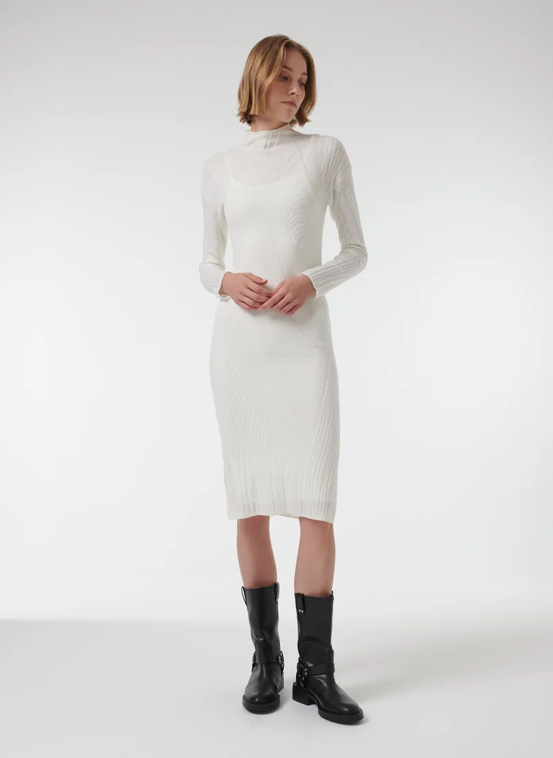 leem High-Neck Jacquard Knit Dress - Shorter Length
