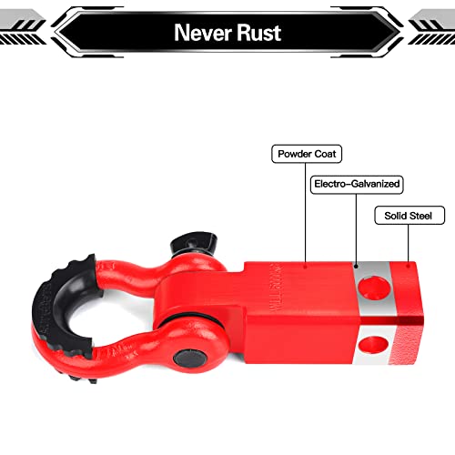 AUTOBOTS Shackle Hitch Receiver 2", 45,000 Lbs Break Strength Heavy Duty Receiver with 5/8" Screw Pin, 3/4" D Ring Shackles, Towing Accessories for Vehicle Recovery Off-Road, Red&Red - Image 4