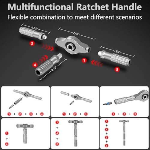 JENABOM 66 in 1 Magnetic Screwdriver Set DIY Ratchet Screwdriver Set Multi Bit Magnetic Drive Set with Detachable Ratchet Handle Portable Compact Repair Tool Kit - Image 3