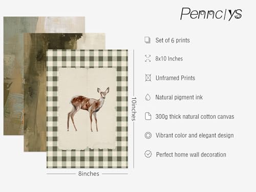 Pennclys Vintage Nursery Wall Art Baby Boy Room Canvas Wall Decor Hunting Animal Prints Kids Poster Deer Duck Pictures Nursery Neutral Artwork Rabbit Painting for Children Bedroom 8x10 Inch Unframed Set of 6 - Image 2