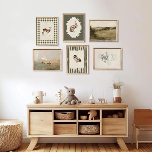 Pennclys Vintage Nursery Wall Art Baby Boy Room Canvas Wall Decor Hunting Animal Prints Kids Poster Deer Duck Pictures Nursery Neutral Artwork Rabbit Painting for Children Bedroom 8x10 Inch Unframed Set of 6 - Image 5