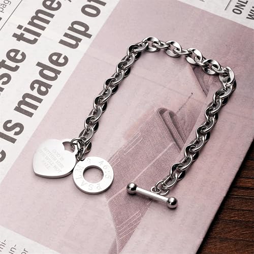 JUPPE Christian Inspirational Stainless Steel Chain Bracelet, 14K Silver Heart Charm with Psalm 46:5, Toggle Clasp, 7.5 Inches, Religious Faith Jewelry for Women (Psalm 46:5) - Image 3