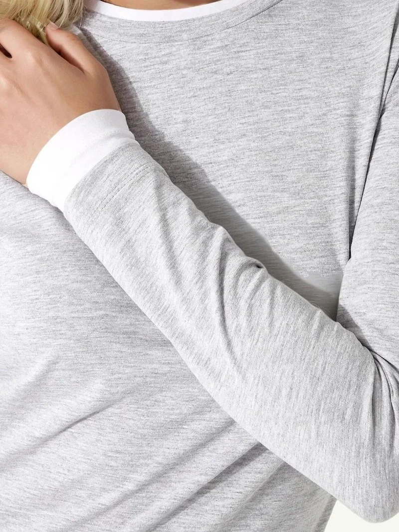 HICCUP Textured Crew Neck Long Sleeve Slim Fit Top