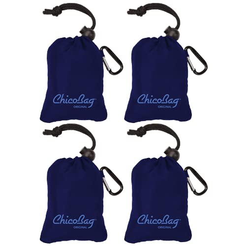 ChicoBag Original Compact Reusable Grocery Bag w/Attached Pouch and Carabiner Clip | Perfect for Shopping, Travel, Organization | Eco-Conscious Packable Tote | Mazarine Blue (Pack of 4) - Image 1