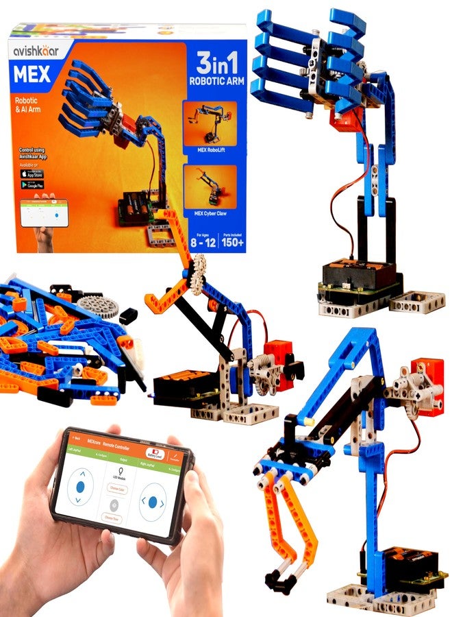 Avishkaar MEX Robotic ARM 3-in-1 DIY Robotics & AI Science Kit, Robot Toys for Aged 8,9,10,11,12, Building and Construction Set with 150+ Parts, DIY STEM Learning Gift for Boys & Girls, Made in India - Image 1