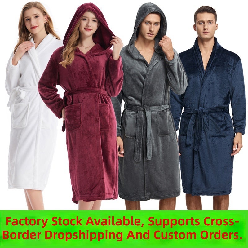 Matching Flannel Bathrobe Set - Four-Season Use - Image 2