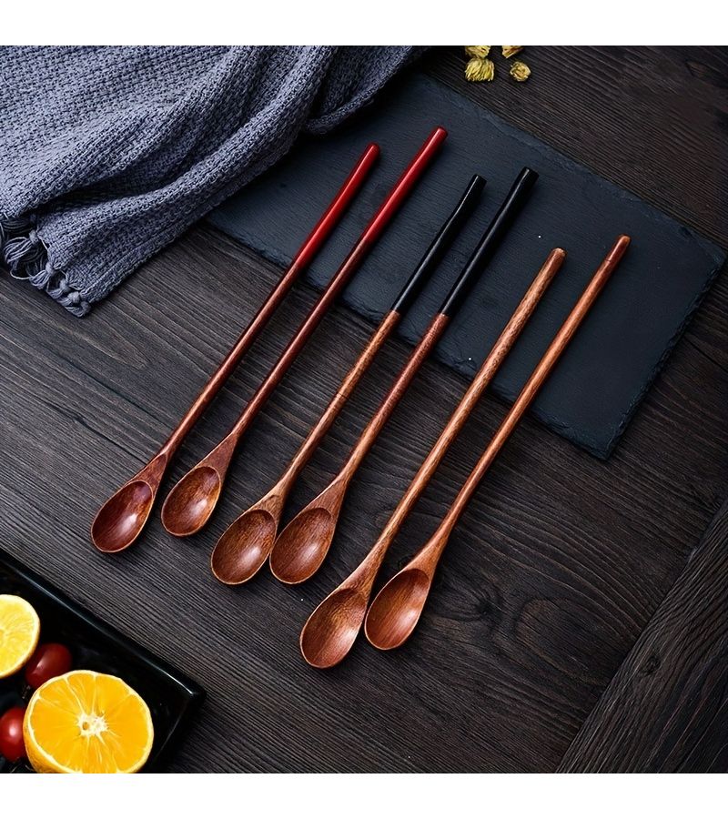 2 Colorless Long Handle Wooden Coffee Spoon Stirring Spoon For Honey Small Wooden Spoon Tea Accessories Ergonomic Design Smooth Texture - Image 3