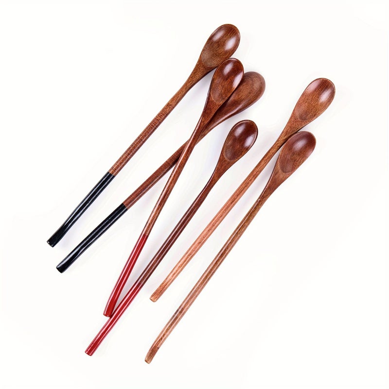 2 Colorless Long Handle Wooden Coffee Spoon Stirring Spoon For Honey Small Wooden Spoon Tea Accessories Ergonomic Design Smooth Texture - Image 1