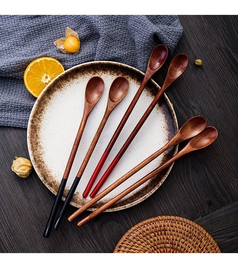 2 Colorless Long Handle Wooden Coffee Spoon Stirring Spoon For Honey Small Wooden Spoon Tea Accessories Ergonomic Design Smooth Texture - Image 2