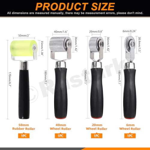 Rustark 4Pcs Car Sound Deadening Roller Set with Rubber Seam Roller, 4 Different Sizes Auto Soundproofing Sound Deadener Rollers for Car Noise Sound Deadening Installation (6mm 20mm 40mm 50mm) - Image 2