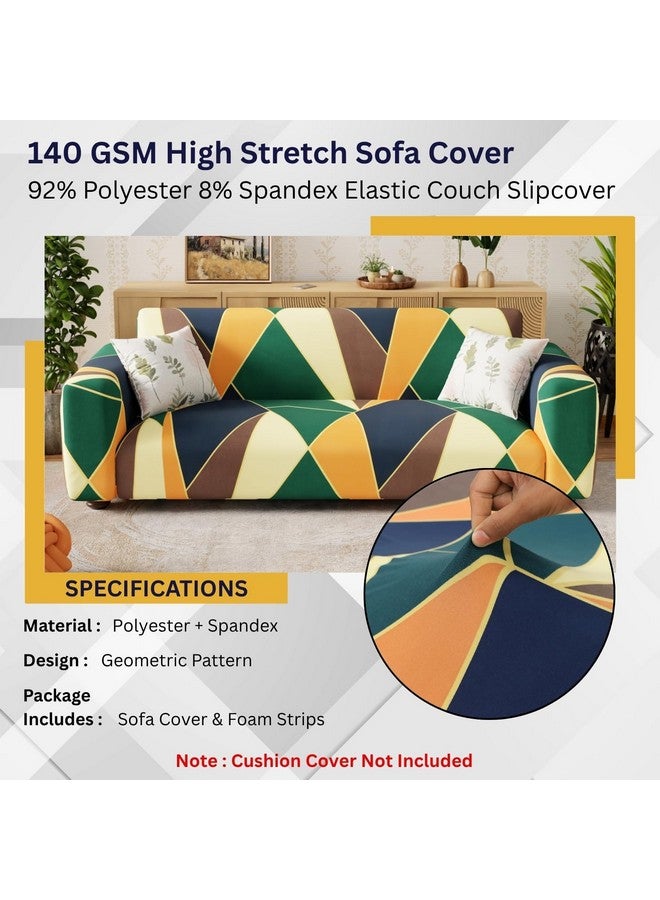 Lukzer 3 Seater Geometric Universal Sofa Cover | 360° Fully Covered Anti-Slip Washable Couch Cover Protecter | 140 GSM Stretch Fit Polyester + Spandex Slipcover (180-230cm/SC-036-03) - Image 5
