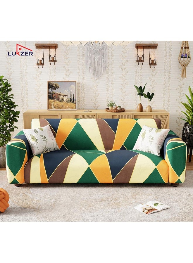 Lukzer 3 Seater Geometric Universal Sofa Cover | 360° Fully Covered Anti-Slip Washable Couch Cover Protecter | 140 GSM Stretch Fit Polyester + Spandex Slipcover (180-230cm/SC-036-03) - Image 3