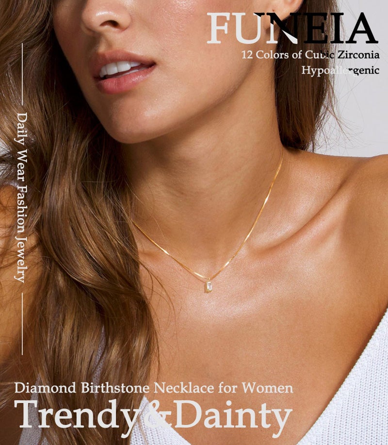 FUNEIA April Necklaces for Women Gold Color Plated Emerald Birthstone Necklace for Women Mothers Dainty Gold Color Necklace Blue Green Cubic Zirconia Pendant Birthday Gifts Jewelry - Image 2