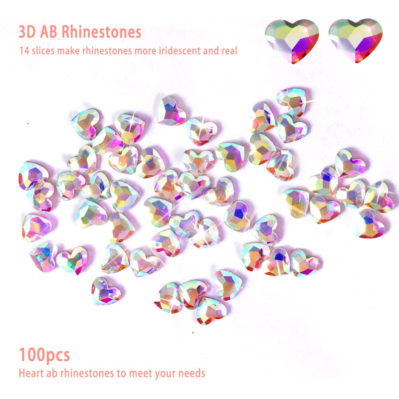 Allstarry 100pcs Flatback Rhinestones Heart-Shaped Irridescent Face Gems Eye Gemstones Nail Charms for Crafts AB Glass Crystals for Jewelry Making, Eye Makeup- 6mm - Image 3