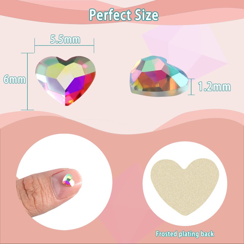 Allstarry 100pcs Flatback Rhinestones Heart-Shaped Irridescent Face Gems Eye Gemstones Nail Charms for Crafts AB Glass Crystals for Jewelry Making, Eye Makeup- 6mm - Image 2