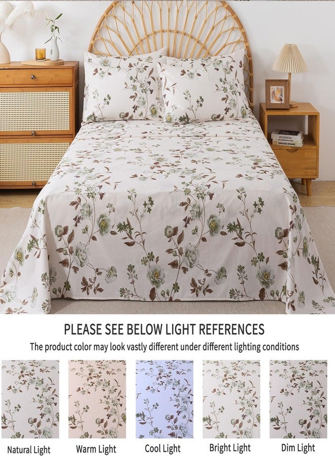 FADFAY Queen Sheets Set Percale Cotton Floral Bed Sheets Deep Pocket Fitted Sheet, Luxury Vintage Green Rose Floral Printed Shabby Bedding for All Season, Super Soft Crisp & Cool,4pcs - Image 5