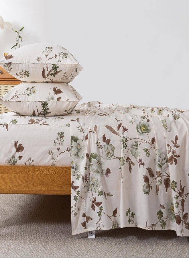 FADFAY Queen Sheets Set Percale Cotton Floral Bed Sheets Deep Pocket Fitted Sheet, Luxury Vintage Green Rose Floral Printed Shabby Bedding for All Season, Super Soft Crisp & Cool,4pcs - Image 1