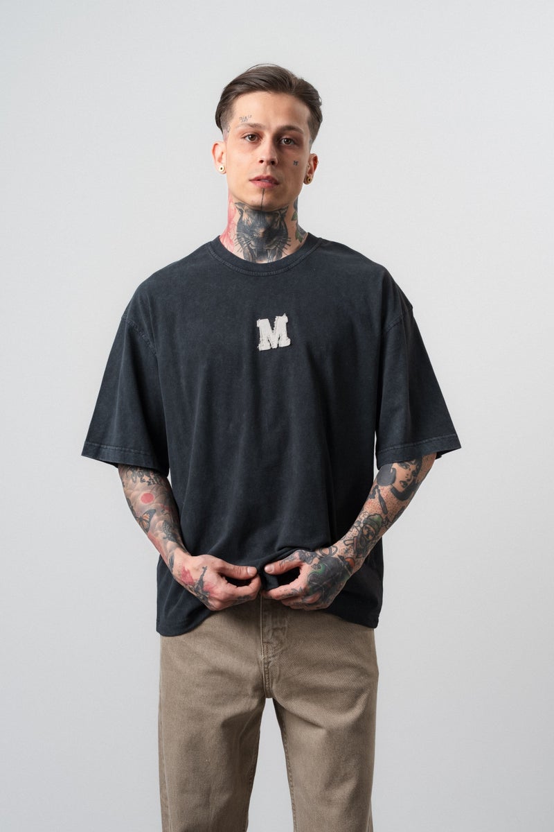 RESPIRE Men's Mercy Embroidered Washed Oversize T-Shirt, Black - Image 2