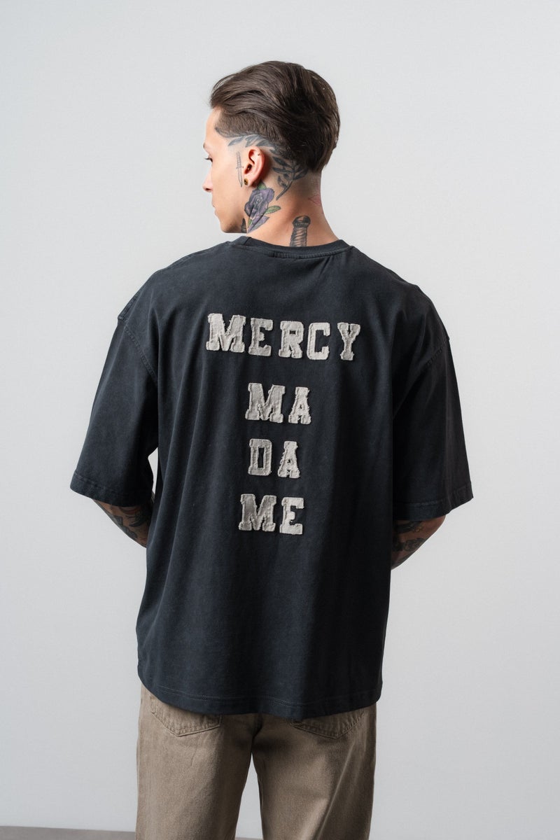 RESPIRE Men's Mercy Embroidered Washed Oversize T-Shirt, Black - Image 1