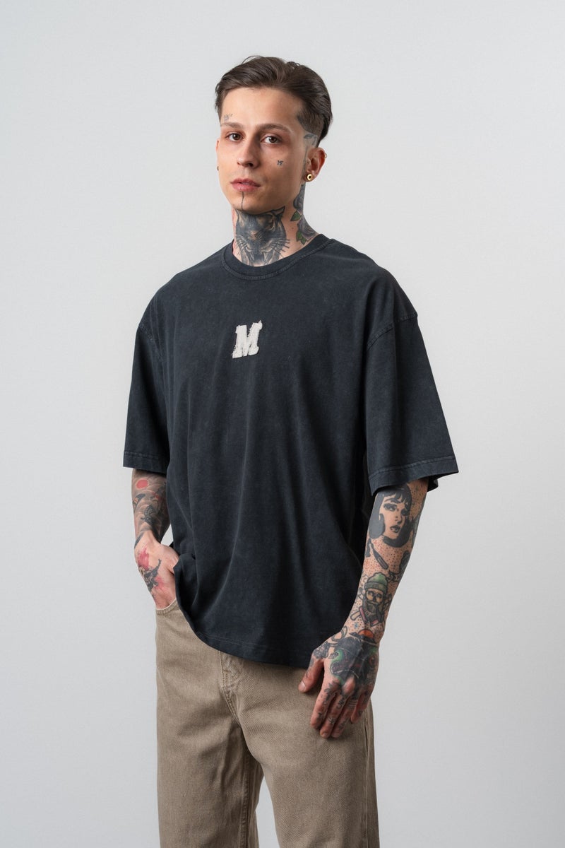 RESPIRE Men's Mercy Embroidered Washed Oversize T-Shirt, Black - Image 3