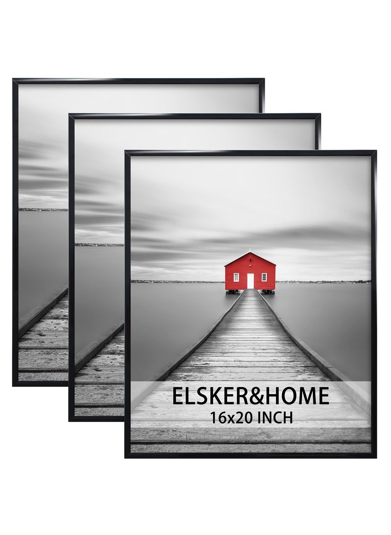 ELSKER&HOME ELSKERHOME 16x20 Frames 16x20 Picture Frames 3 Pack for WallPicture Poster Frame Black for Horizontal or Vertical Wall Mounting Sturdy and Scratchproof 
