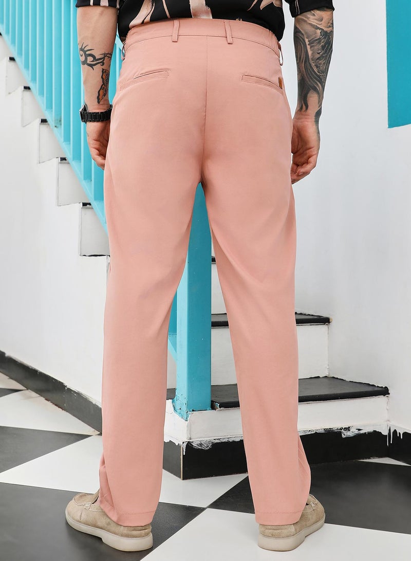 Campus Sutra Campus Sutra Men's Mauve Pink Double-Pleated Tailored Trousers | Mid-Rise , Straight Hem , Conceal Button Closure , Relaxed-Fit | Solid Plain | Polyester Blend Trouser For Casual Wear - Image 5