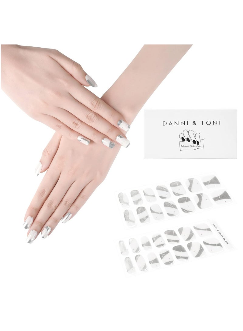 DANNI & TONI Semi Cured Gel Nail Strips French (Happy-Go-Lucky) Nude Gel Nail Stickers with White Tips 28 Stickers - Image 1