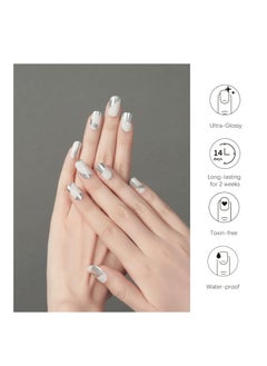 DANNI & TONI Semi Cured Gel Nail Strips Amazing Day Silver Gel Nail Stickers White Nail Wraps 28 Stickers  - Image 3