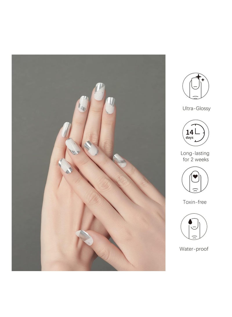 DANNI & TONI Semi Cured Gel Nail Strips French (Happy-Go-Lucky) Nude Gel Nail Stickers with White Tips 28 Stickers - Image 3