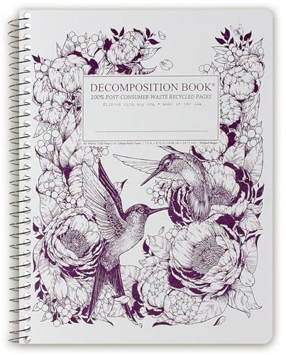 Decomposition Hummingbirds College Ruled Spiral Notebook - 9.75 x 7.5 Journal with 160 Lined Pages - 100% Recycled Paper - Notebooks for School Supplies, Home & Office - Made in USA - Image 1
