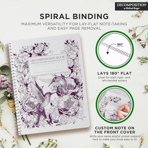 Decomposition Hummingbirds College Ruled Spiral Notebook - 9.75 x 7.5 Journal with 160 Lined Pages - 100% Recycled Paper - Notebooks for School Supplies, Home & Office - Made in USA - Image 5