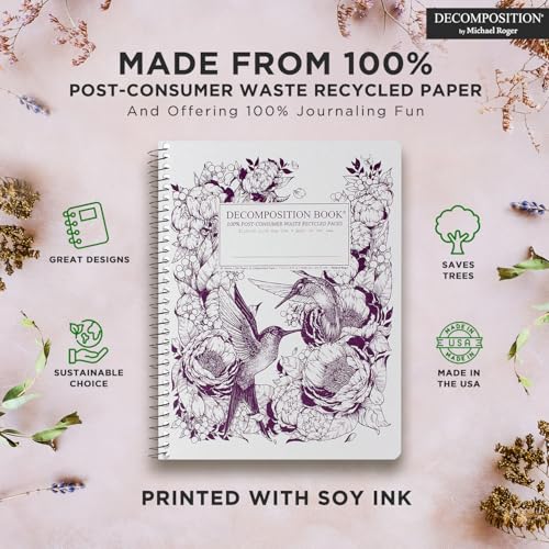 Decomposition Hummingbirds College Ruled Spiral Notebook - 9.75 x 7.5 Journal with 160 Lined Pages - 100% Recycled Paper - Notebooks for School Supplies, Home & Office - Made in USA - Image 3