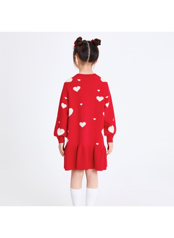 Balabala Lovely Jacquard Dress For Girls, Spring/autumn Mid-length Floral Hemline Warm Contrast Color Traditional Chinese Style - Image 5