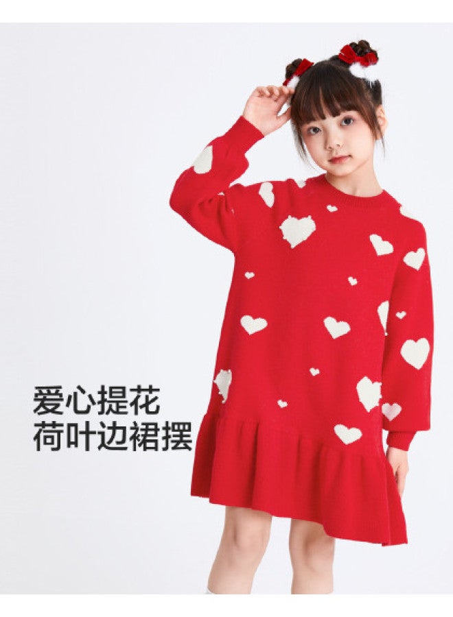 Balabala Lovely Jacquard Dress For Girls, Spring/autumn Mid-length Floral Hemline Warm Contrast Color Traditional Chinese Style - Image 1