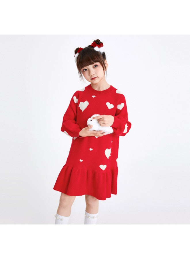 Balabala Lovely Jacquard Dress For Girls, Spring/autumn Mid-length Floral Hemline Warm Contrast Color Traditional Chinese Style - Image 3