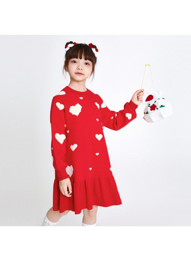 Balabala Lovely Jacquard Dress For Girls, Spring/autumn Mid-length Floral Hemline Warm Contrast Color Traditional Chinese Style - Image 4
