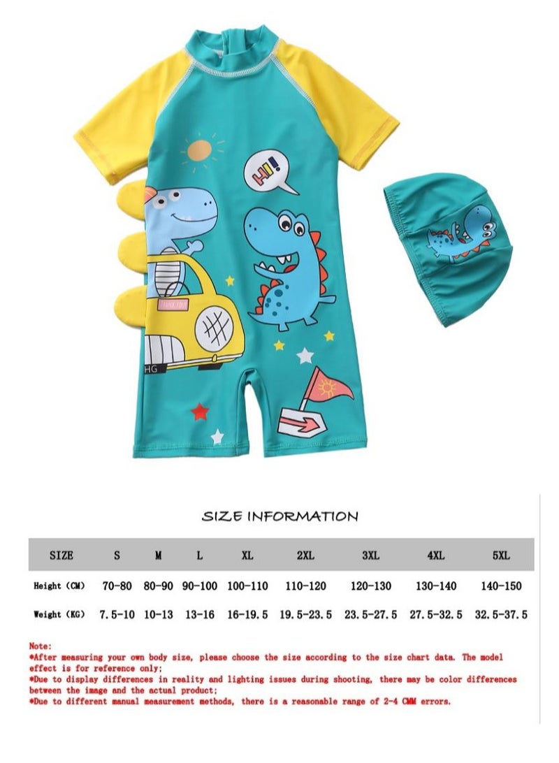 Y&D 2-piece fashionable boy cartoon printed one piece swimsuit short sleeved sun protection children's water sports with hat 100-110cm  - Image 3