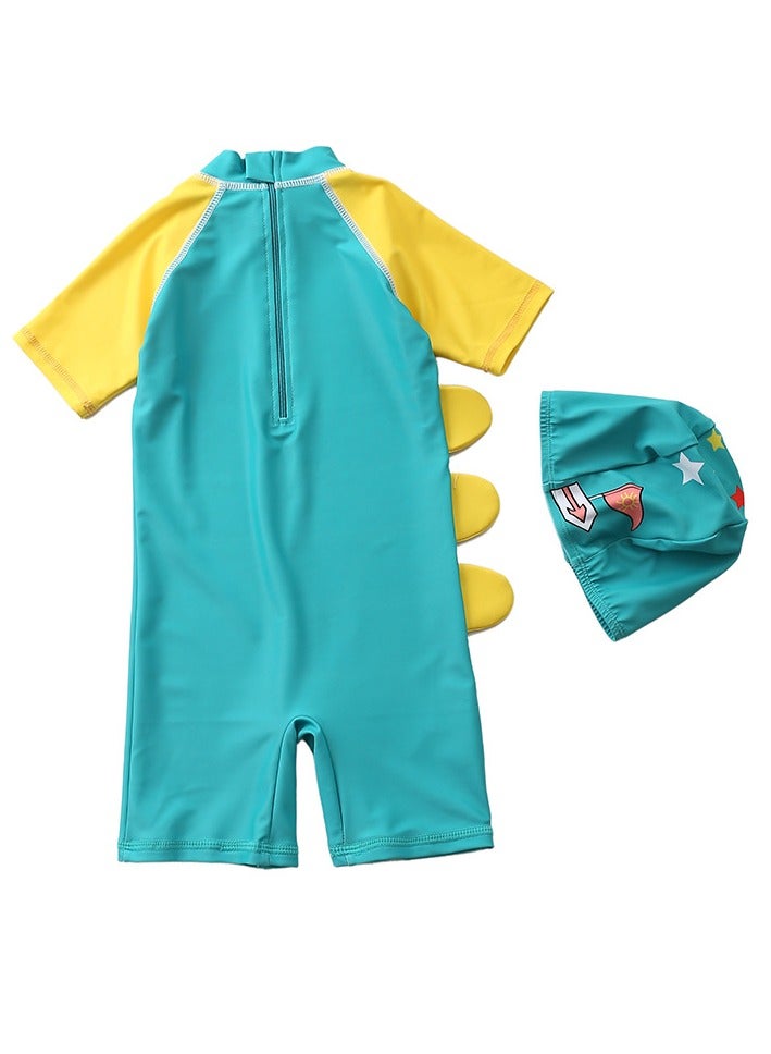 Y&D 2-piece fashionable boy cartoon printed one piece swimsuit short sleeved sun protection children's water sports with hat 100-110cm  - Image 2