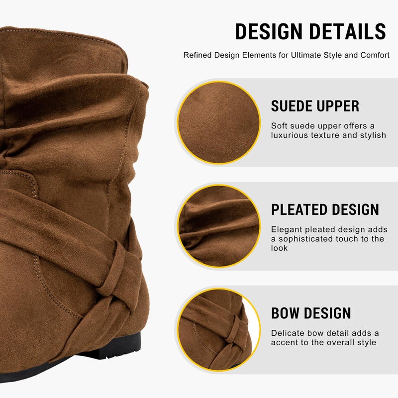 Vepose Womenâ€™s Slouch Ankle Flat Boots, Brown Suede Short Low Heel Zipper 939A Booties, Size 8.5M US, (CJY939A Brown 08.5) - Image 5