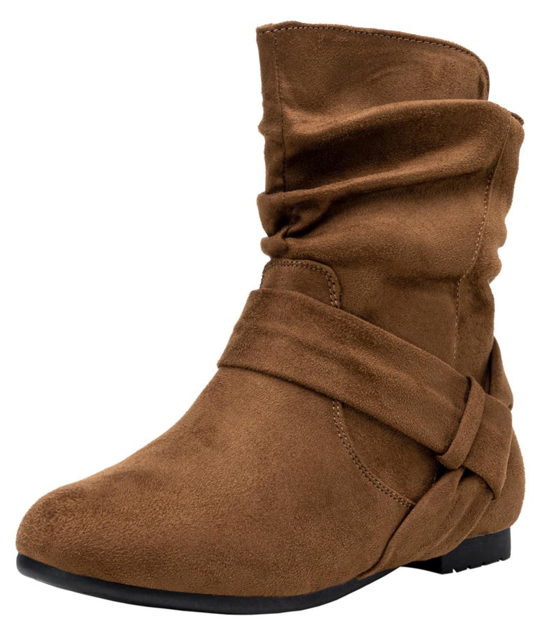 Vepose Womenâ€™s Slouch Ankle Flat Boots, Brown Suede Short Low Heel Zipper 939A Booties, Size 8.5M US, (CJY939A Brown 08.5) - Image 1