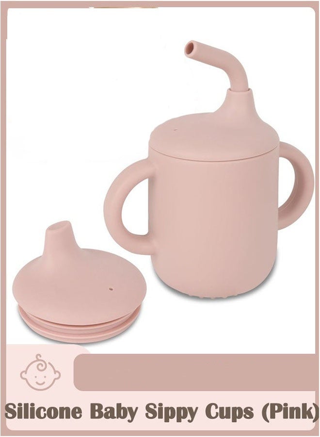3-in-1 Silicone Baby Sippy Cup - Training Cup with Straw & Spout Lids, Anti-Spill BPA-Free Drinking Cup for Infants & Toddlers (Pink) - Image 1