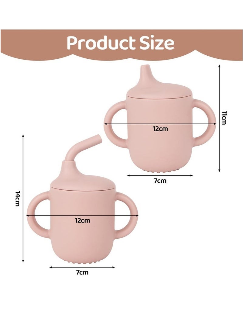 3-in-1 Silicone Baby Sippy Cup - Training Cup with Straw & Spout Lids, Anti-Spill BPA-Free Drinking Cup for Infants & Toddlers (Pink) - Image 2