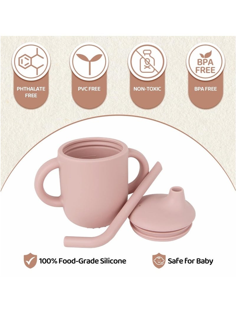 3-in-1 Silicone Baby Sippy Cup - Training Cup with Straw & Spout Lids, Anti-Spill BPA-Free Drinking Cup for Infants & Toddlers (Pink) - Image 4